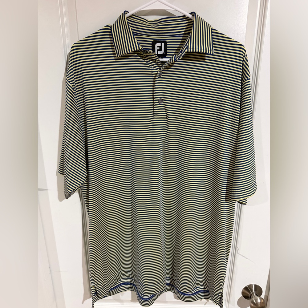 FootJoy Men's Blue and Yellow Striped Polo Golf Shirt - Picture 2 of 5